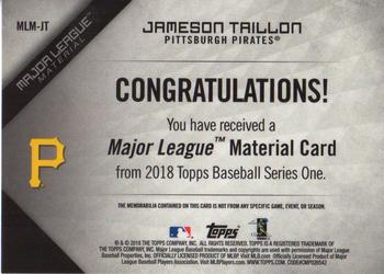 2018 Topps - Major League Material Relics (Series 1) #MLM-JT Jameson Taillon Back