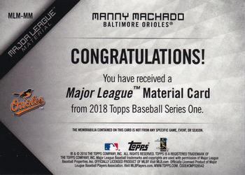 2018 Topps - Major League Material Relics (Series 1) #MLM-MM Manny Machado Back