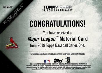2018 Topps - Major League Material Relics (Series 1) #MLM-TP Tommy Pham Back