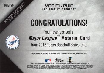 2018 Topps - Major League Material Relics (Series 1) #MLM-YP Yasiel Puig Back