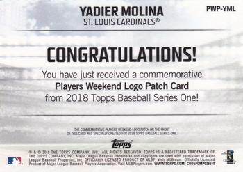 2018 Topps - Players Weekend Patch #PWP-YML Yadier Molina Back