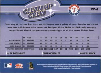2004 Leaf - Clean Up Crew #CC-4 Alex Rodriguez / Juan Gonzalez / Hank Blalock Back