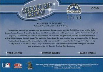 2004 Leaf - Clean Up Crew Materials #CC-9 Todd Helton / Preston Wilson / Larry Walker Back