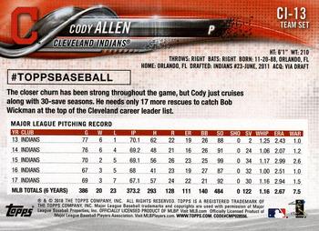 2018 Topps Cleveland Indians #CI-13 Cody Allen Back