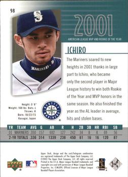 2003 UD Authentics #98 Ichiro Back