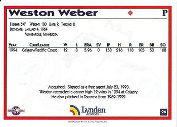 1995 Coastal Forms Tacoma Rainiers #26 Weston Weber Back