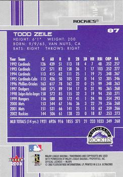 2003 Ultra #87 Todd Zeile Back