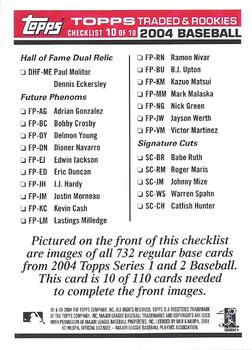 2004 Topps Traded & Rookies - Checklists Puzzle Red Backs #10 Checklist 10 of 10 Back