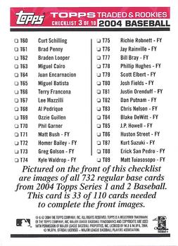 2004 Topps Traded & Rookies - Checklists Puzzle Red Backs #33 Checklist 3 of 10 Back