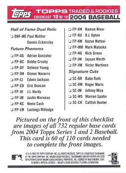 2004 Topps Traded & Rookies - Checklists Puzzle Red Backs #60 Checklist 10 of 10 Back