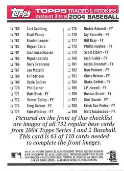 2004 Topps Traded & Rookies - Checklists Puzzle Red Backs #63 Checklist 3 of 10 Back