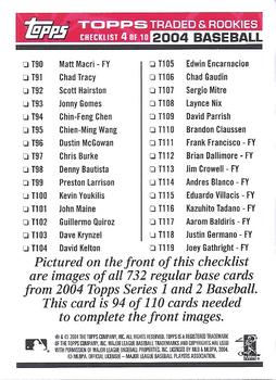 2004 Topps Traded & Rookies - Checklists Puzzle Red Backs #94 Checklist 4 of 10 Back
