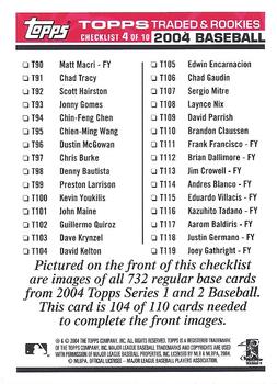 2004 Topps Traded & Rookies - Checklists Puzzle Red Backs #104 Checklist 4 of 10 Back