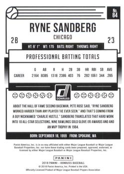 2018 Donruss #84 Ryne Sandberg Back
