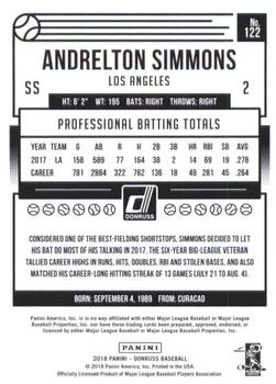 2018 Donruss #122 Andrelton Simmons Back