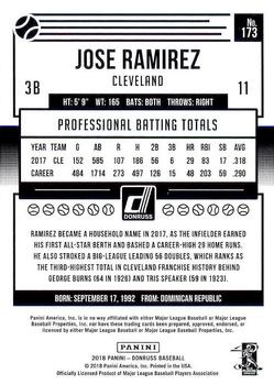 2018 Donruss #173 Jose Ramirez Back