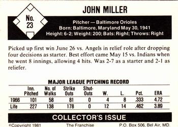 1981 Franchise 1966 Baltimore Orioles #23 John Miller Back
