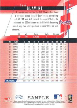 2001 Leaf Rookies & Stars - Samples Silver #63 Tom Glavine Back