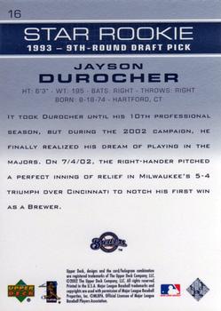 2003 Upper Deck #16 Jayson Durocher Back