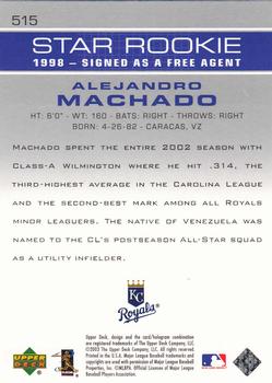 2003 Upper Deck #515 Alejandro Machado Back