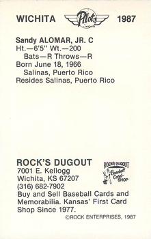 1987 Rock's Dugout Wichita Pilots #NNO Sandy Alomar, Jr. Back