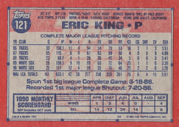 1991 Topps #121 Eric King Back
