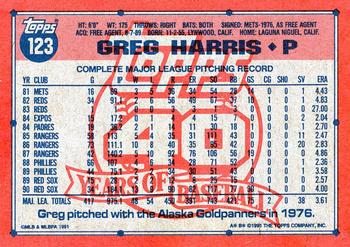 1991 Topps #123 Greg Harris Back