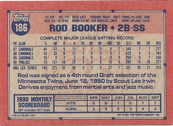 1991 Topps #186 Rod Booker Back