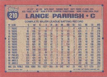 1991 Topps #210 Lance Parrish Back