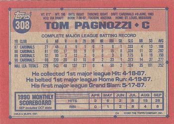 1991 Topps #308 Tom Pagnozzi Back