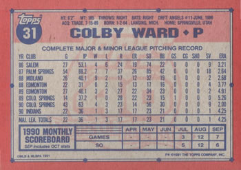 1991 Topps #31 Colby Ward Back