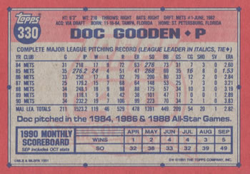 1991 Topps #330 Doc Gooden Back