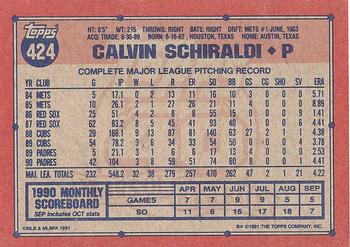 1991 Topps #424 Calvin Schiraldi Back