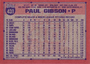 1991 Topps #431 Paul Gibson Back