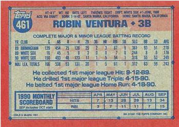 1991 Topps #461 Robin Ventura Back
