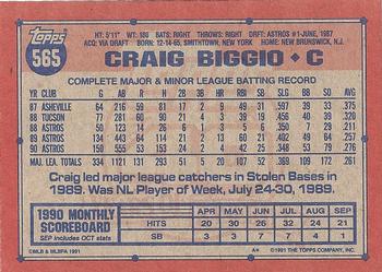 1991 Topps #565 Craig Biggio Back