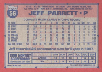 1991 Topps #56 Jeff Parrett Back