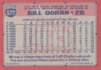 1991 Topps #577 Bill Doran Back