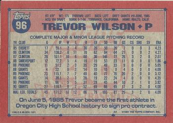 1991 Topps #96 Trevor Wilson Back