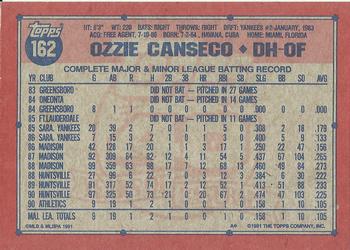 1991 Topps #162 Ozzie Canseco Back