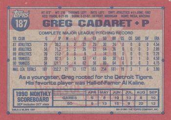 1991 Topps #187 Greg Cadaret Back