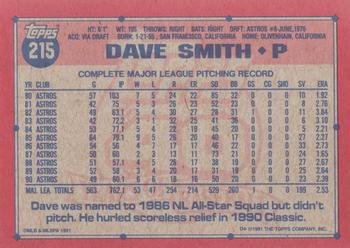 1991 Topps #215 Dave Smith Back