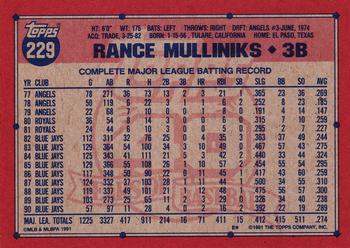1991 Topps #229 Rance Mulliniks Back