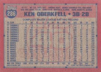 1991 Topps #286 Ken Oberkfell Back