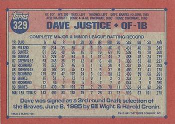 1991 Topps #329 Dave Justice Back