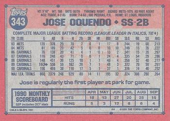 1991 Topps #343 Jose Oquendo Back