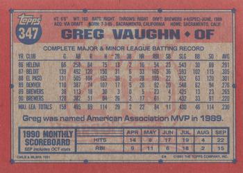 1991 Topps #347 Greg Vaughn Back