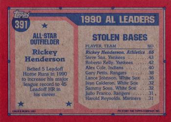 1991 Topps #391 Rickey Henderson Back