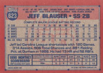 1991 Topps #623 Jeff Blauser Back