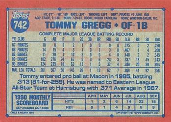 1991 Topps #742 Tommy Gregg Back